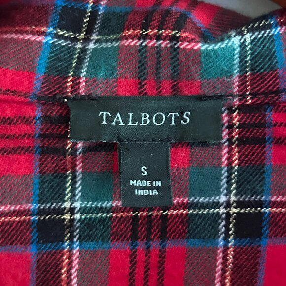 Talbots Womens Small Cotton Flannel Red Green Gold 2 Piece Holiday Pajama Set - Picture 5 of 16